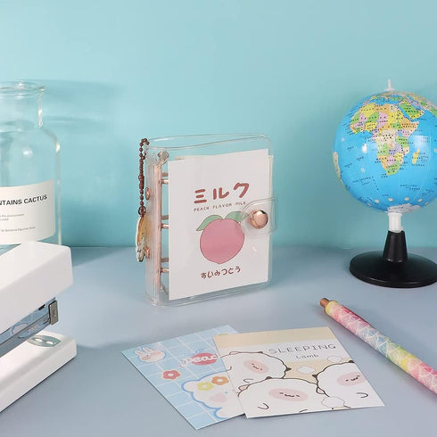 Mini Size 3-Ring Binder Cover Clear Refillable PVC Notebook Binder with Snap Button Closure File Folder for 3-Holes Filler Paper Loose Leaf Person...