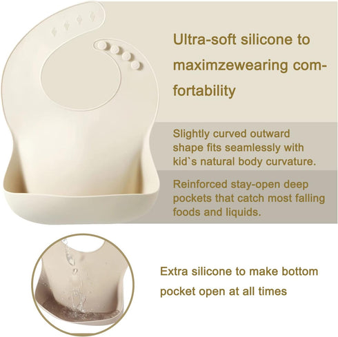 PandaEar Silicone Baby Bib for Girls Boys| Adjustable Waterproof Eating Bibs| BPA Free Soft Durable Silicone Bibs for Babies & Toddlers with Large...