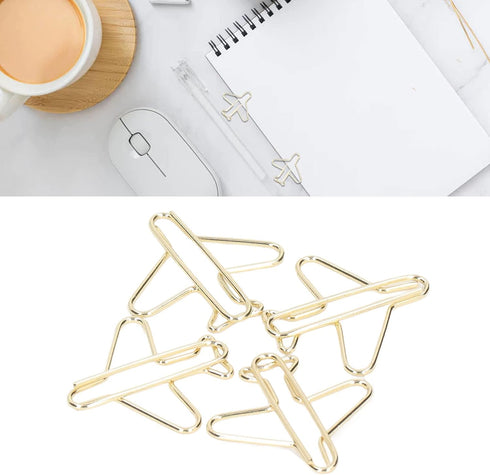 Airplane Shaped Paper Clips, Pack of 100 Portable Anti Rust Electroplating Gold Cute Metal Plane Shaped Bookmark Clips Creative Plane Paper Clips ...