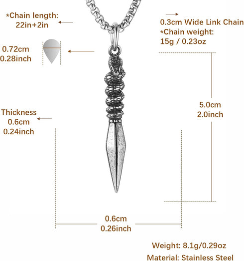 HZMAN Gothic Jewelry Men's Stainless Steel Animal Snake Pendant Chain Necklace...
