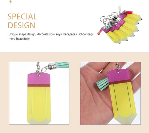 Tassel Keychain 6pcs Blank Tassel Pencil Keychain Letter Decor Cartoon Keychain Pencil Key Ring Decorative Bag Pendant Cartoon Keyring Decorations...