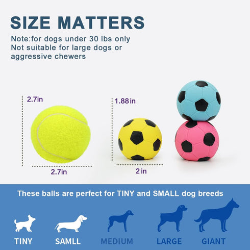 Squeaky Dog Ball - Soft Latex Rubber Squeaky Dog Toys for Small Dogs Puppies - Cute Bounce Dog Squeak Toys Play Fetch Soccer Ball...