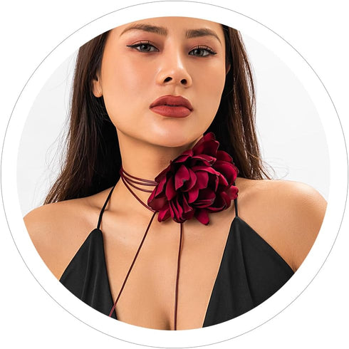 INENIMARTJ Flower Choker Necklace Big Rose Choker Velvet Rosette Flower Collar Choker Necklace for Women Bride Wedding Party Summer Necklaces...