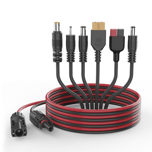 Solar Panel Connector 6 in 1, Solar Extension Cable Connector Kit XT60 Extension Cable, Anderson and 4 DC Ports(DC7909,DC6530,DC5521,DC35135) Sola...