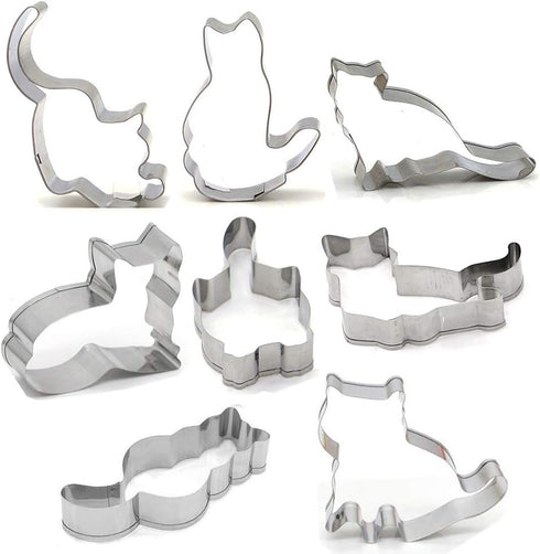 8 PCS Cat Cookie Cutter Set Stainless Steel Cat cookie cutters shapes Candy Food Molds...