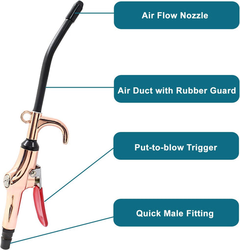 High Power Air Blow Gun with Rubber Guard, Industrial Household Air Nozzle Blow Gun, Aluminum Air Blower Gun Air Compressor Accessories - Rose Gol...