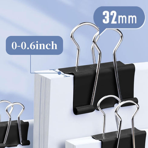 Medium Binder Clips, 30 Pcs Large, Black, 1.25 Inch Paper Binder Clips Clamps,Paperclips Metal Fold Black Binder Clips with Boxes, Binder Clips 32...
