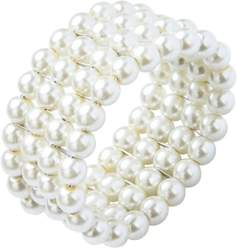 Fuqimanman2020 4pcs Colorful Simulated Pearl Stretch Bracelets Set Strand Stacked Elastic Multilayer Bangle for Women Bridal Wedding Party 1920s R...