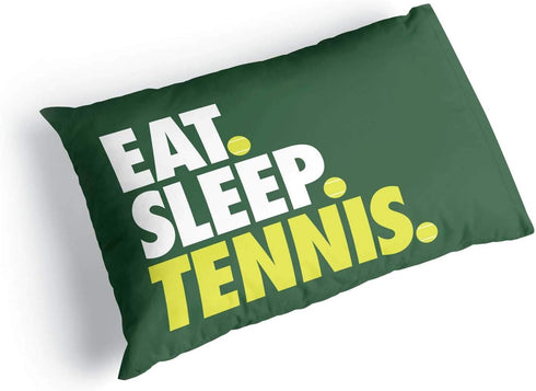 ChalkTalkSPORTS Eat. Sleep. Tennis. Pillowcase, Green, 30 in x 20 in, Polyester, Machine Washable...