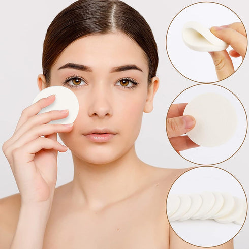 50 Pieces White Round Makeup Sponge Facial Powder Puff Cosmetic Sponge Round Foam Pad Beauty Makeup Eye Face Foundation Powder Blender for All Ski...