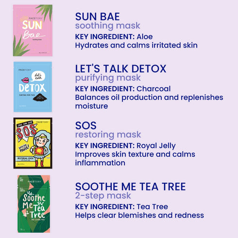 FACETORY Best of Seven Facial Masks Collection - Hydrate, Radiance Boost, Soothe, Revitalize, Nourish, Purify Skin - For All Skin Types, Variety P...