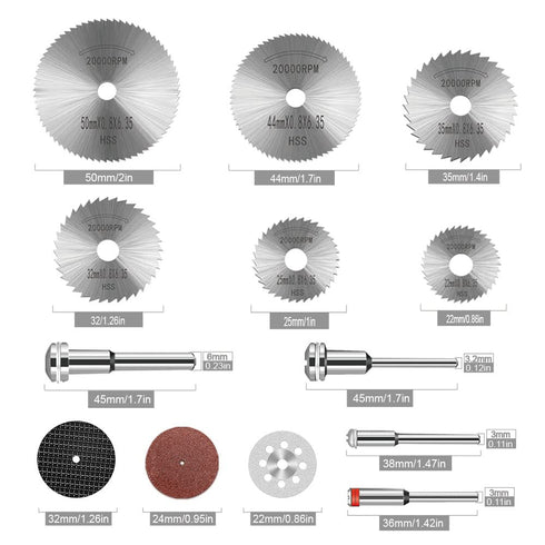 Cutting Wheel Set 46Pcs for Rotary Tool, HSS Cutting Wheels 6Pcs, Diamond Cutting Discs 10 Pcs and Resin Circular Saw Blades 30Pcs with 1/8" Shank...