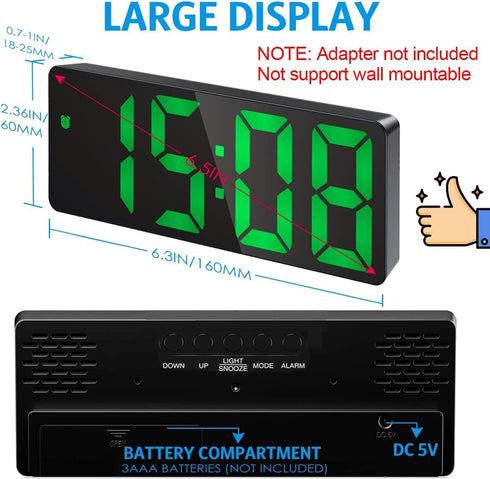 AMIR Alarm Clock, LED Clock for Bedroom, Electronic Desktop Clock with Temperature Display, Adjustable Brightness, 12/24H Display for Home (Plug N...