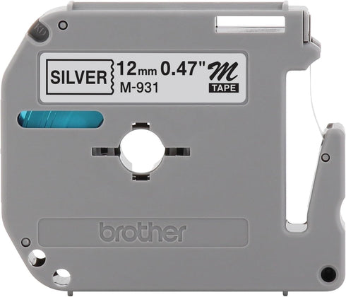 Brother Genuine P-touch M-931 Tape, 1/2" (0.47") Wide Standard Non-Laminated Tape, Black on Silver, Recommended for Home and Indoor Use, 0.47" x 2...