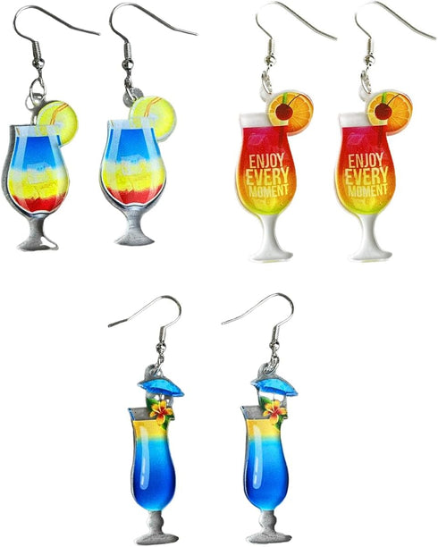 Bohemia Acrylic Beach Holiday Bottle Earrings Sets for Women Valentine's Day Tequila Wine Glass Miniature Bartender Cocktail Drink Bottle Drop Dan...