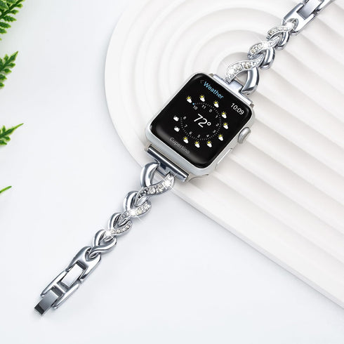 Dainty Heart Bands for Apple Watch 38mm 40mm 41mm 42mm, Bling Metal Strap for Women, Elegant Dressy Bracelet for iWatch Series 10/9/8/7/6/5/4/3/2/...