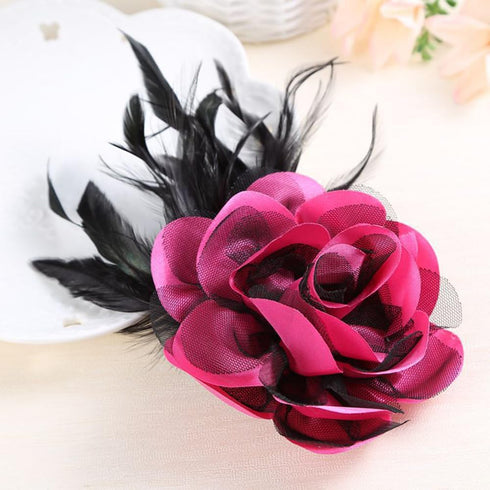 Flower Brooch Pin Silks Wonderful Rose Camellia Feather Charm Fashion Beautiful Created Clip Hair Flowers Brooches Accessories Idea for Party Danc...
