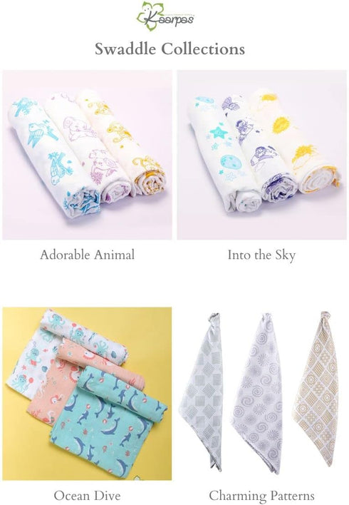 Newborn Baby Girl's Infant Boy's Super Soft Premium Pure Organic Cotton Comfortable Muslin Swaddle Receiving Blankets Wrapper Cloth Towel Stroller...