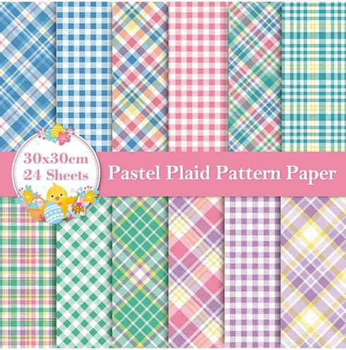 Whaline 12 Designs Spring Pastel Plaid Pattern Paper 24 Sheet Scrapbook Specialty Paper Double-Sided Easter Decorative Craft Paper Folded Flat for...