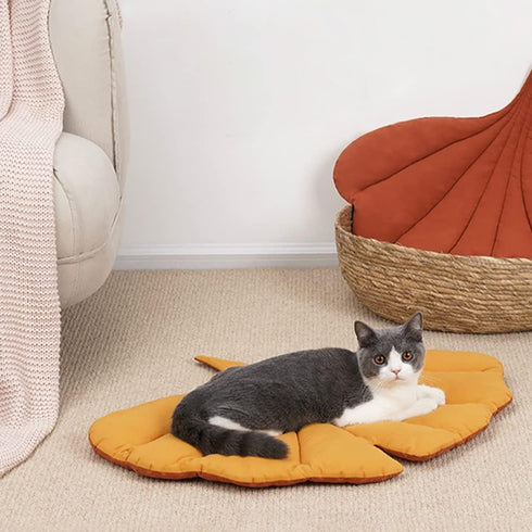 Pet Mat for Small Dogs and Cats - Soft Cotton Bedding with Ginkgo Leaf Design, Machine Washable, 50 x 68cm...