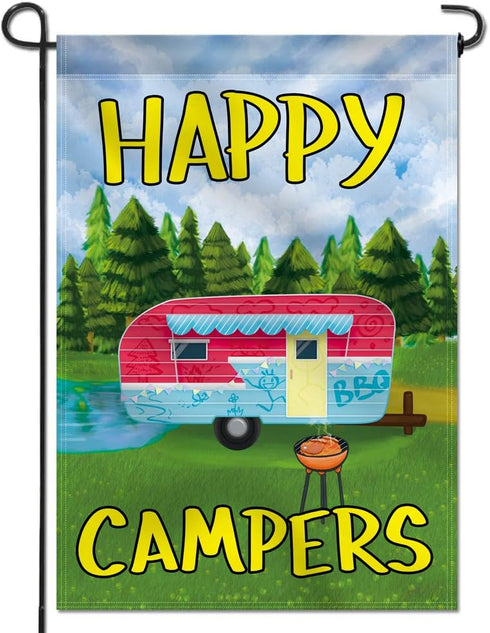 ANLEY Garden Flag Happy Campers - Decorative Summer Vacation Garden Flags - Double Sided & Weather Resistant & Double Stitched - 18 X 12.5 Inches...