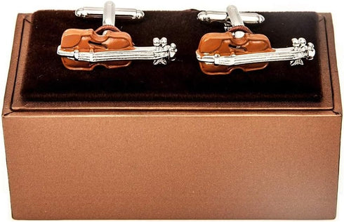 Violin Brown Pair of Cufflinks in a Presentation Gift Box & Polishing Cloth...