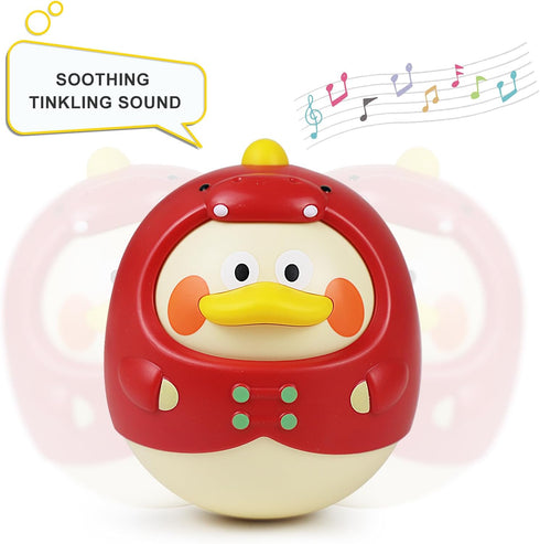 Tinabless Tummy Time Toys, Dinosaur-Duck Roly Poly Baby Toy, Musical Wobbler Toy | Tumbler Wobbler Toy for Newborns 3-12 Month Baby Boys and Girls...