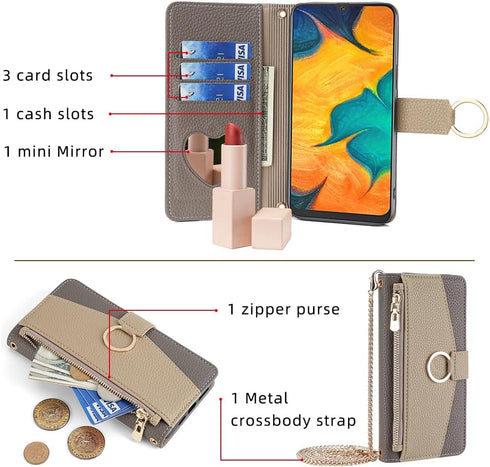 Asuwish Phone Case for Samsung Galaxy A20 A30 Wallet Cover with Screen Protector and Mirror PU Leather Flip Cover Ring Card Holder Crossbody Strap...