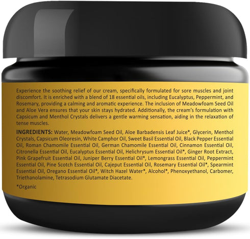 Sore Muscle & Joint Cream - Soothing Massage Relief for Neck, Back, Hands, Feet - Warming Hot Cream with Natural Essential Oils, Deeply Penetrates...