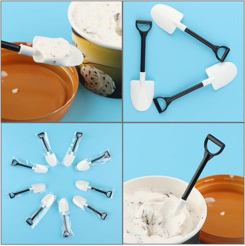 100pcs Disposable Plastic Shovel Shape Spoon Ice Cream Spoon Cute Dessert Stick Party Cutlery Plastic Potted Shovel Shape...