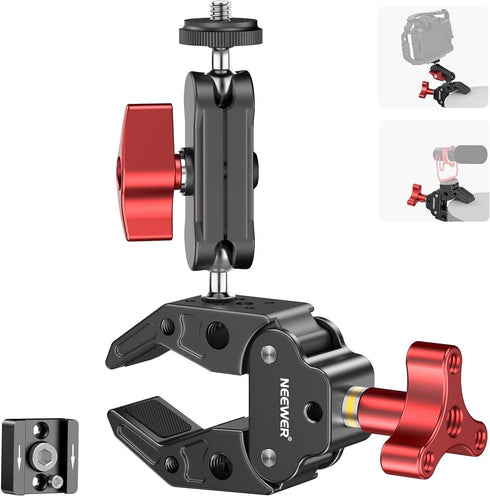 NEEWER Super Clamp with Stainless Steel Dual Ballhead Magic Arm, Cold Shoe, 1/4" 3/8" Threads for Action Camera Clamp Mount Compatible with SmallR...