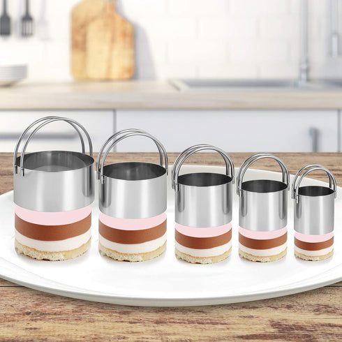 Biscuit Cutter Set,5-Piece Stainless Steel Round Cookie Cutter Set with Handle-Smooth,Multi-purpose Baking Tools...