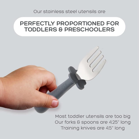 Grabease Toddler Silverware Set Forks Spoons and Knives Set Toddler Utensils Feeding Supplies, BPA and Phthalates-Free, Dishwasher Safe, Gray...