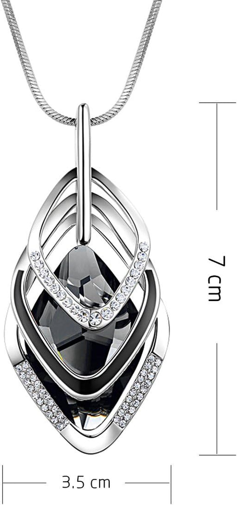 Long Chain Necklace for Women Crystal Sweater Triple Stack Zirconia Pendant Rhombic Rhinestone Pendant Necklace-Silvertone Fashion Jewelry for Wom...