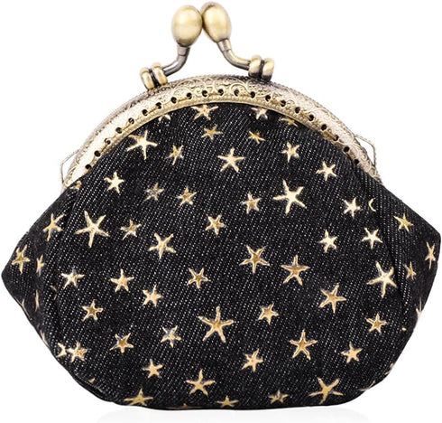 Oyachic Five-Pointed Star Coin Purse Denim Change Pouch Wallets Buckle with Kisslock Clasp Coin Holder Clutch Handbags for Women Ladies (Black)...