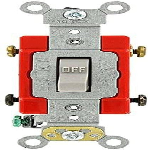 Leviton 1222-2GY 20 Amp, 120/277 Volt, Toggle Double-Pole AC Quiet Switch, Extra Heavy Duty Grade, Self Grounding, Back and Side Wired, Gray......