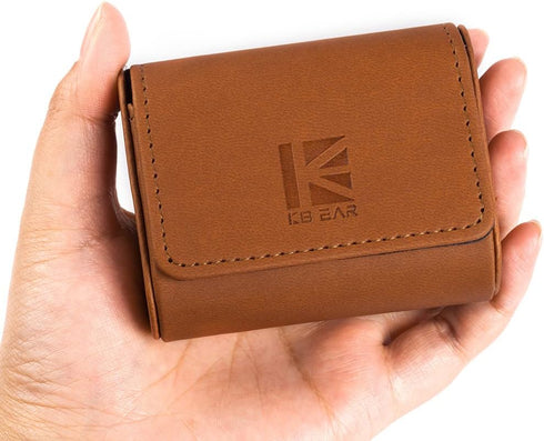 Earbud Case KBEAR Leather Mini Headphone case, Brown Portable Headphone Storage Bag, Pressure-Resistant Protective Headphone Storage Box, Suitable...