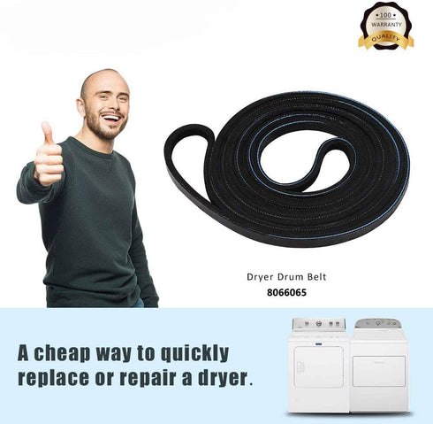 Sudopo 8066065 Dryer Drum Belt Compatible with Whirlpool Kenmore Dryer Replaces 341241 33002535 53-2910 3394651 695055