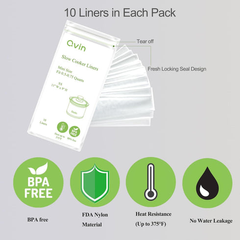 Small Slow Cooker Liners, BPA free and Easy Clean-Up Cooking Bags, Fit 0.65QT small Slow Cooker and mini crockpot, 10Pieces...