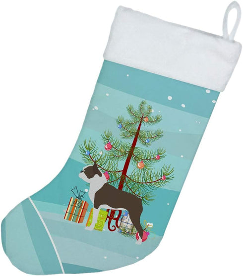 Caroline's Treasures BB2962CS Boston Terrier Merry Christmas Tree Christmas Stocking Fireplace Hanging Stockings Christmas Season Party Decor Fami...