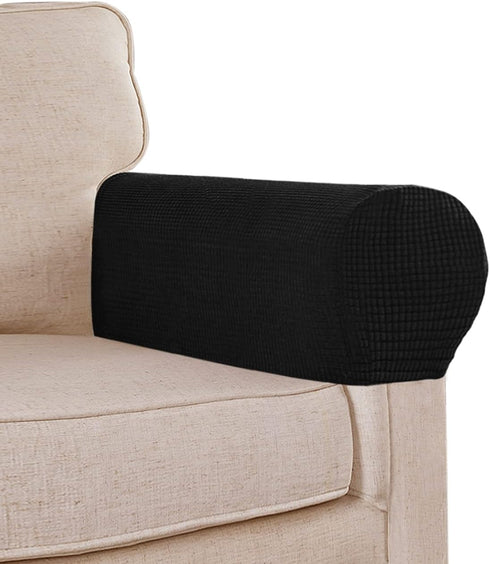 Stretch Sofa Arm Covers Spandex Jacquard Anti-Slip Couch Armrest Protector for Sofa Couch Chair Recliner, Set of 2, Black...