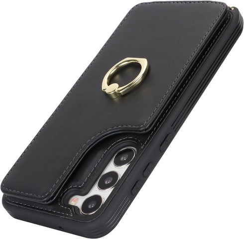 for Samsung Galaxy S23 Case with Card Holder and Strap for Women,Crossbody Lanyard,Ring Stand,Snap Clasp,Phone Wallet Cases 6.1 inch(Black)......