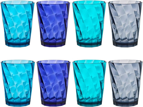 US Acrylic Optix Plastic Reusable Drinking Glasses (Set of 8) 14oz Rocks Cups in Coastal Colors | BPA-Free Tumblers, Made in USA | Top-Rack Dishwa...