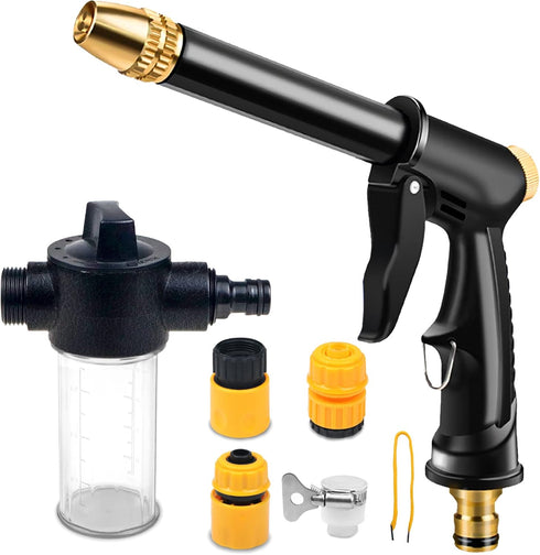 Garden Hose Nozzle with 4 Patterns, Soap Dispenser & Quick Connectors, Plastic High Pressure Washer Gun, Water Hose Nozzle Sprayer Heavy Duty, Spr...