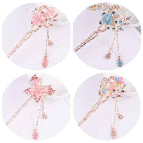 Retro Chinese hairpin The Chinese ancient headdress hairpin hairpin is simple. The flower hairpin is designed for female girls' long hair with bea...