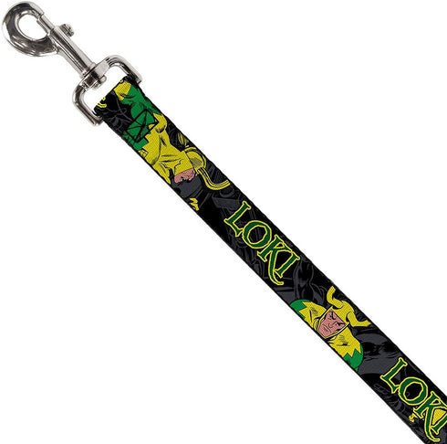 Buckle-Down Pet Leash - LOKI in Action Black/Gray/Yellow/Green - 4 Feet Long - 1" Wide...