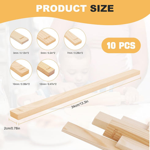 Pottery Rolling Pin Set - 10 Pieces in 5 Sizes with Wooden Guides for Polymer Clay and Pottery | Premium Pottery Teaching Tools with Thickness Mea...