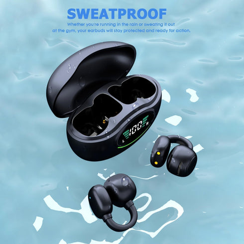 Open Ear Clip Earbuds Bluetooth 5.3 Wireless Sports Headphones with HD Dual Mic, 80 Hours Playtime Dual LED Display, IPX7 Waterproof for Sports/Wo...