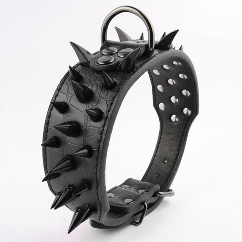 Sharp Spiked Studded Dog Collar - Stylish Leather Dog Collars - 2 Inch in Width Fit for Medium & Large Dogs - Such as Pitbull Mastiff - Black Rive...
