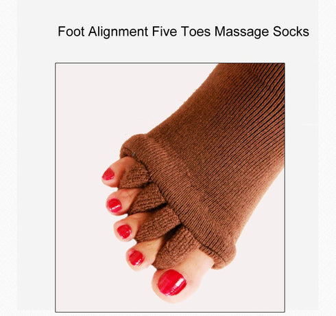 Plustrong Yoga Sports Gym Five Toe Separator Socks Foot Alignment Pain Massage Socks (M, White)...